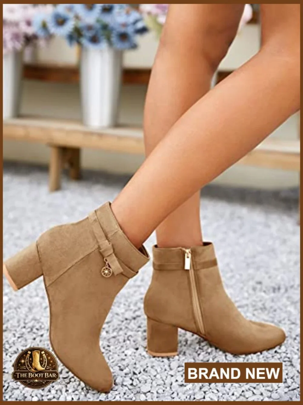 Chunky Block Heel Ankle Boots with Side Zipper Vintage Tie Knot Booties - Picture 2 of 7